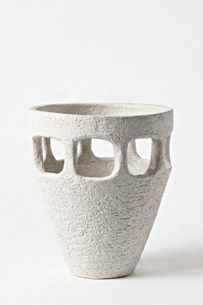 sculptural ceramic vase with openings textured stoneware minimalist interior object modern decor