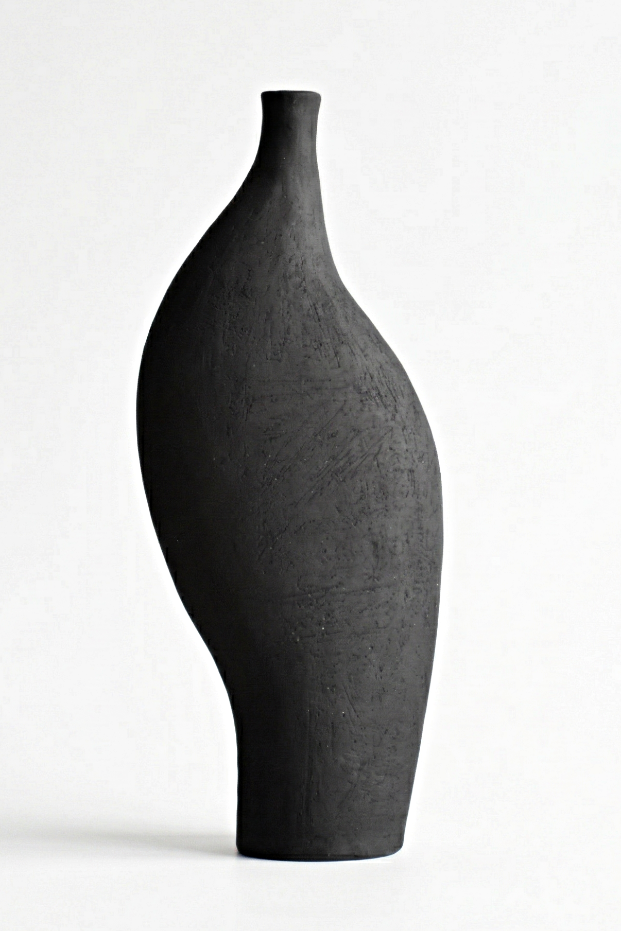 black sculptural ceramic vase asymmetrical form handmade stoneware gesture series