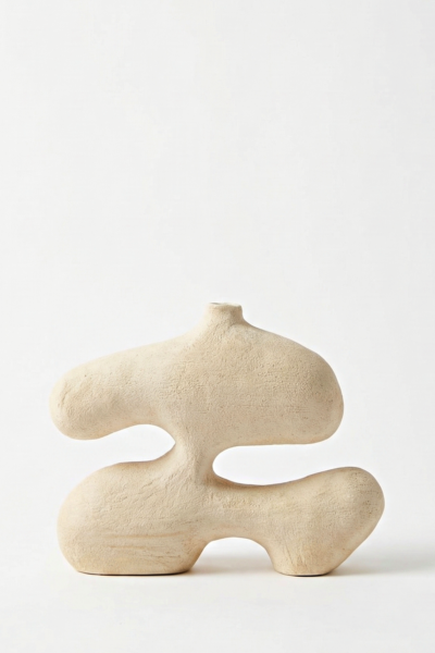 organic sculptural ceramic vase beige stoneware modern abstract interior object handmade textured surface