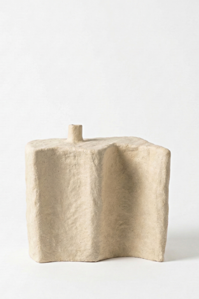 handmade white ceramic sculptural object with organic wavy form and textured matte surface
